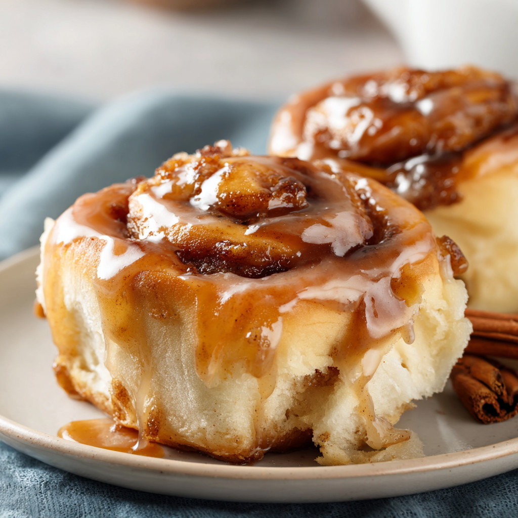 Two cinnamon rolls on a plate.