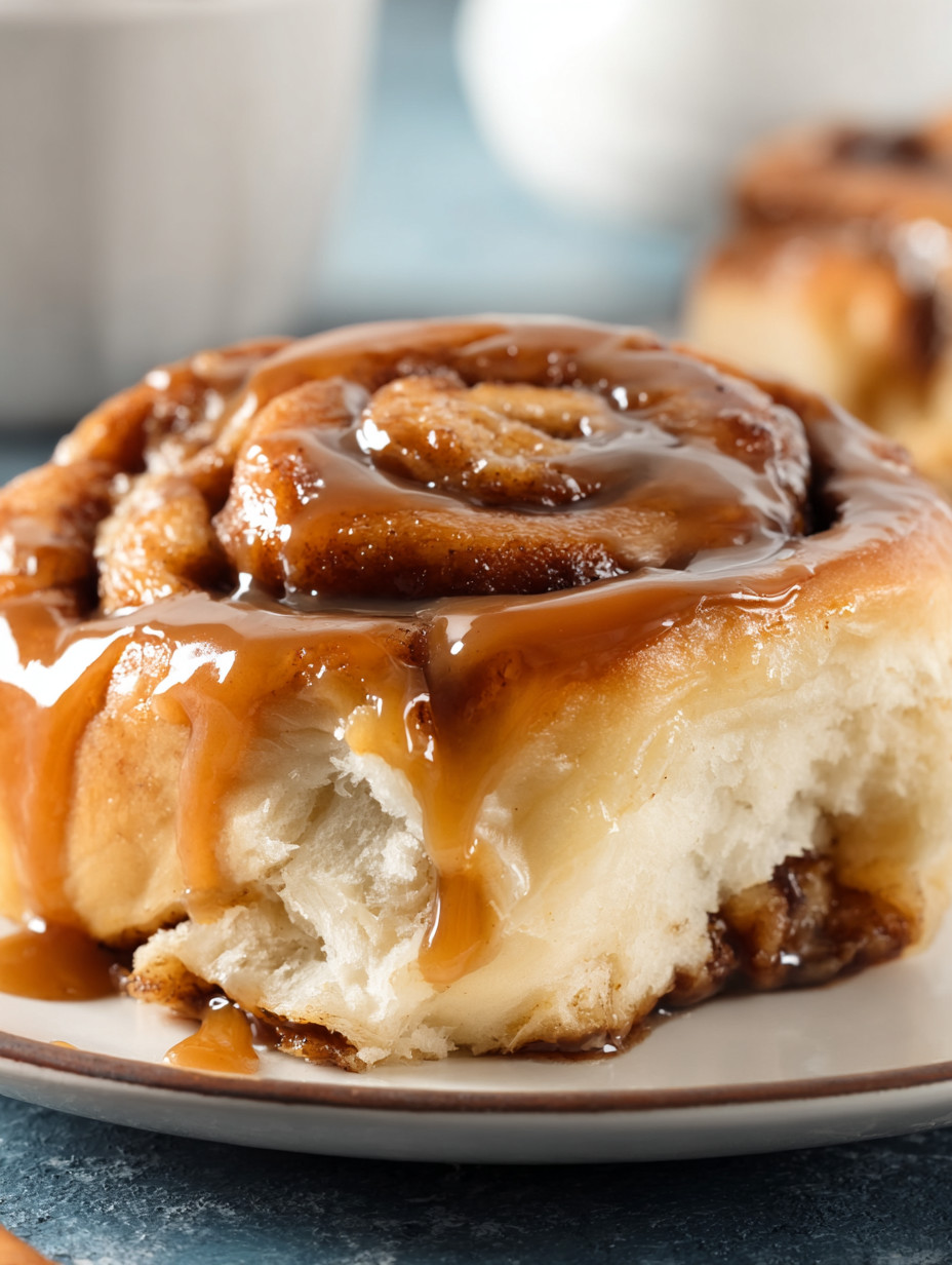 A piece of cinnamon roll on a plate.