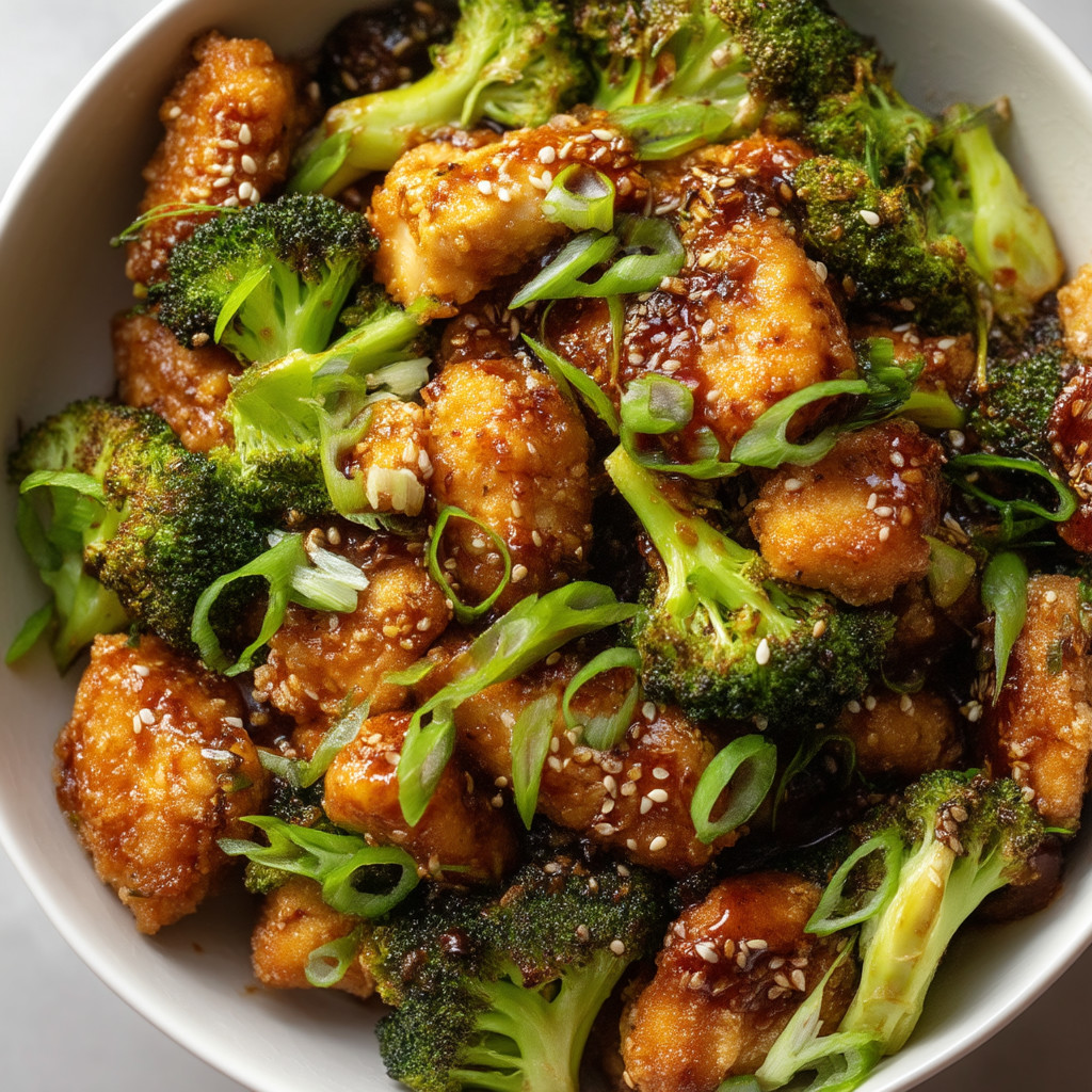A bowl of chicken and broccoli.