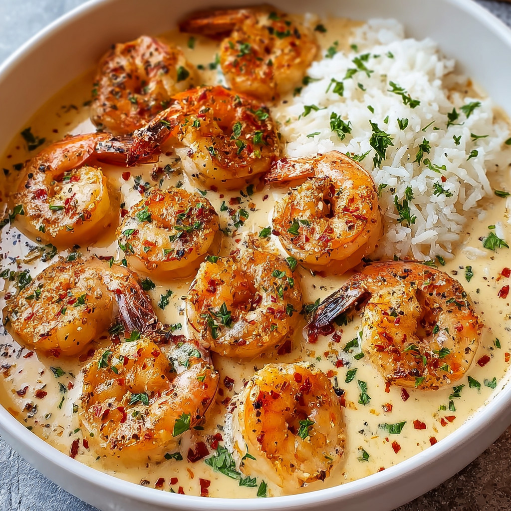 A bowl of shrimp and rice.