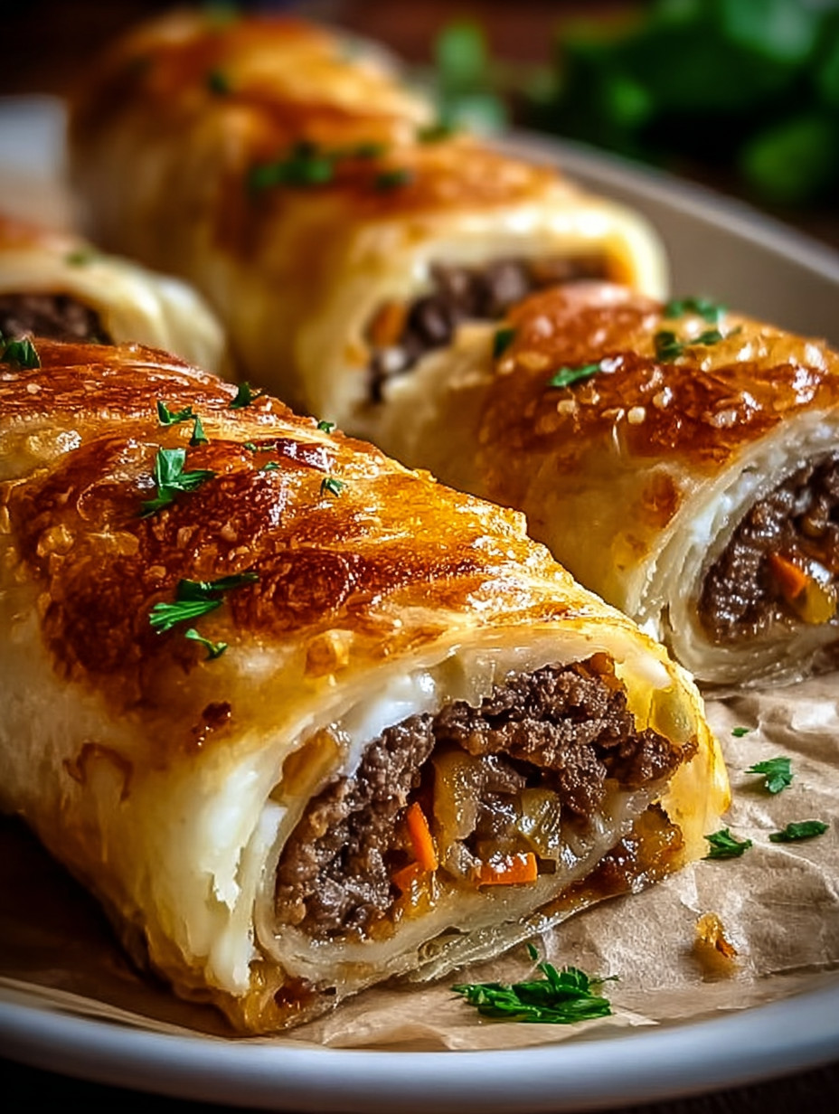 A plate of meat and vegetable filled pastries.