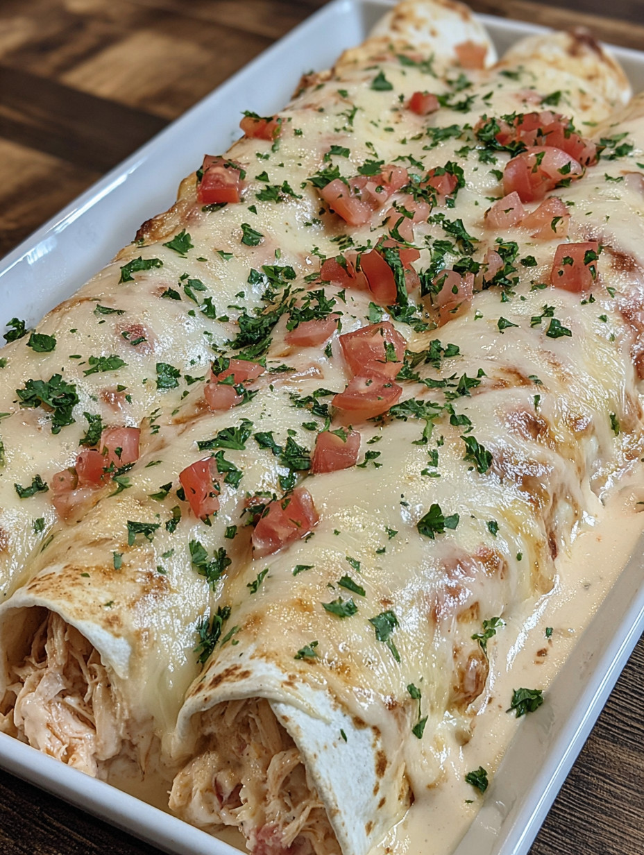 A white plate with a cheese and tomato covered burrito.