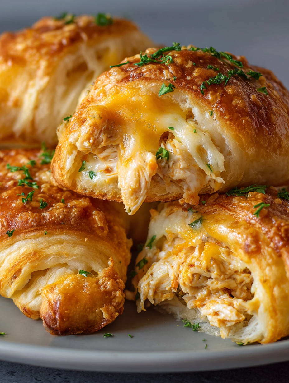 A plate of food with a pastry and meat.