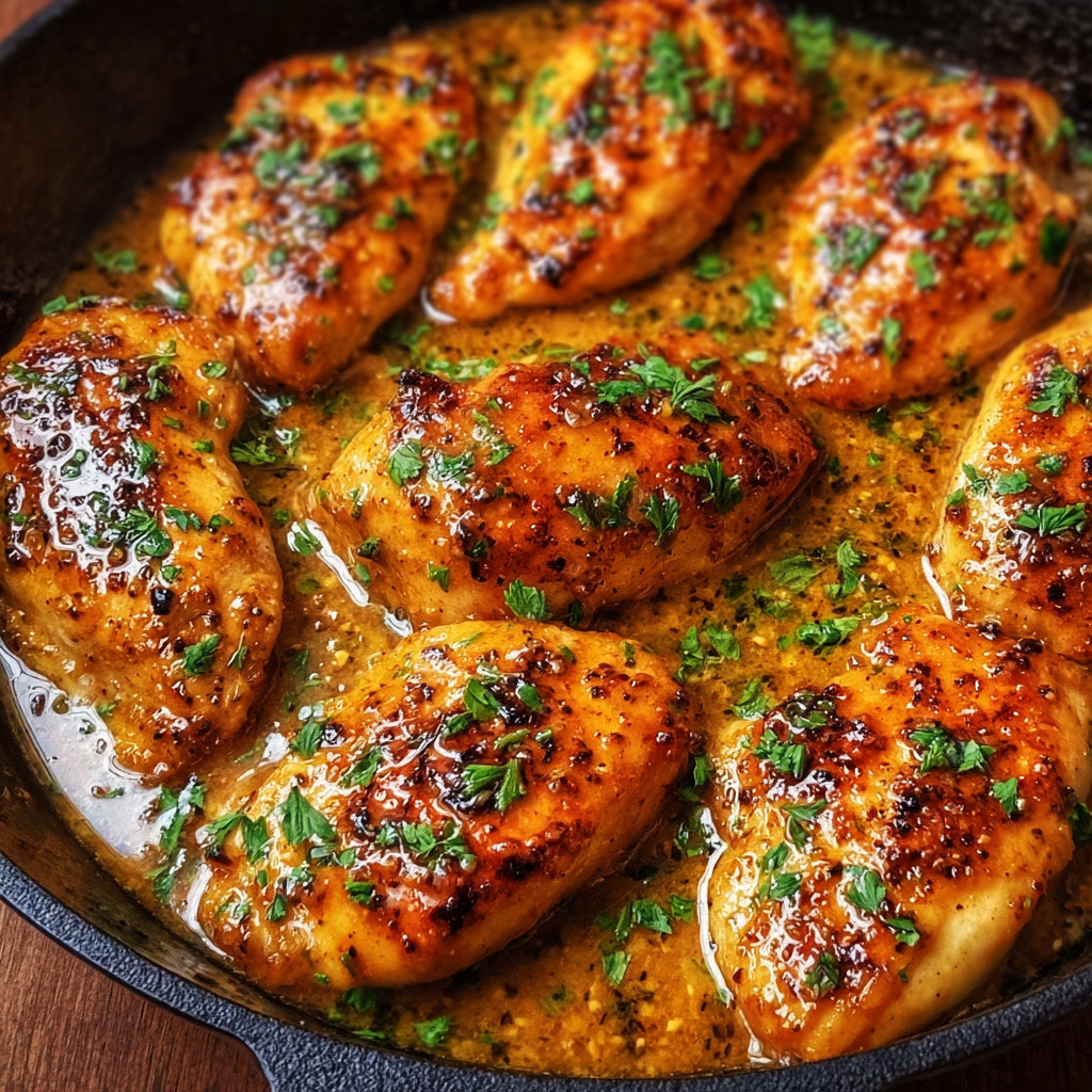 Chicken in a pan with sauce.