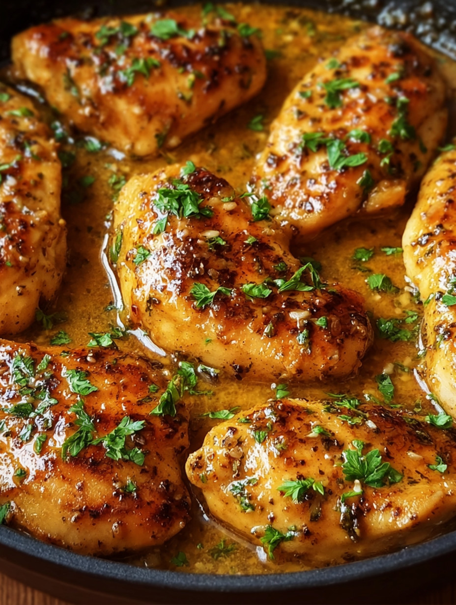 Chicken with herbs and sauce.