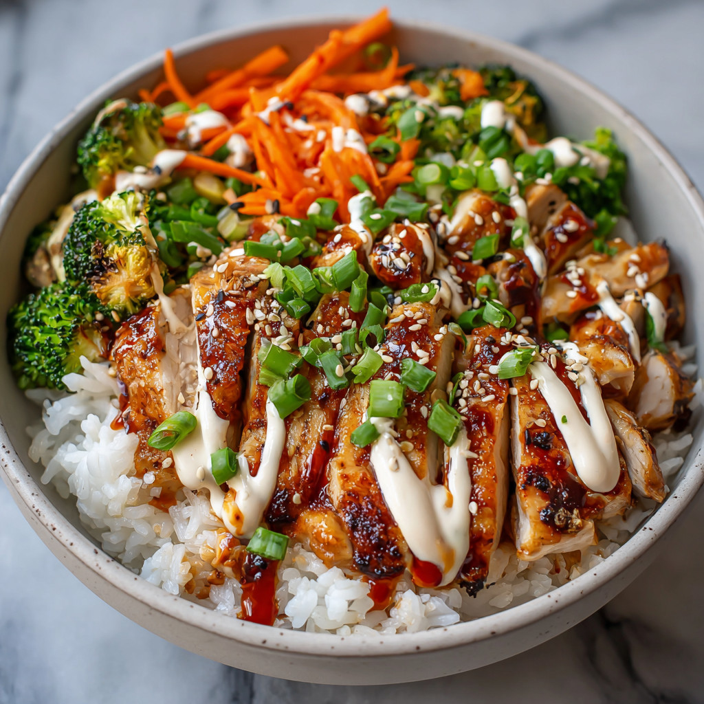 A bowl of food with rice, carrots, broccoli, and chicken.