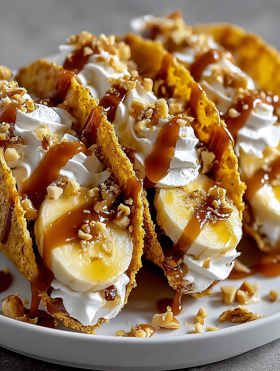 A plate of food with bananas and caramel.