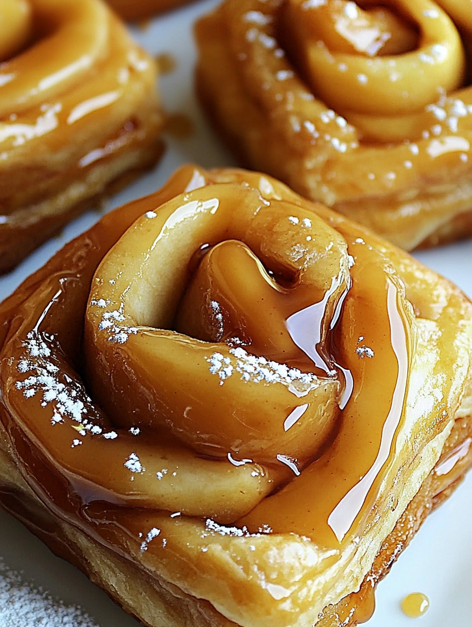 A pastry with a glaze drizzled over it.
