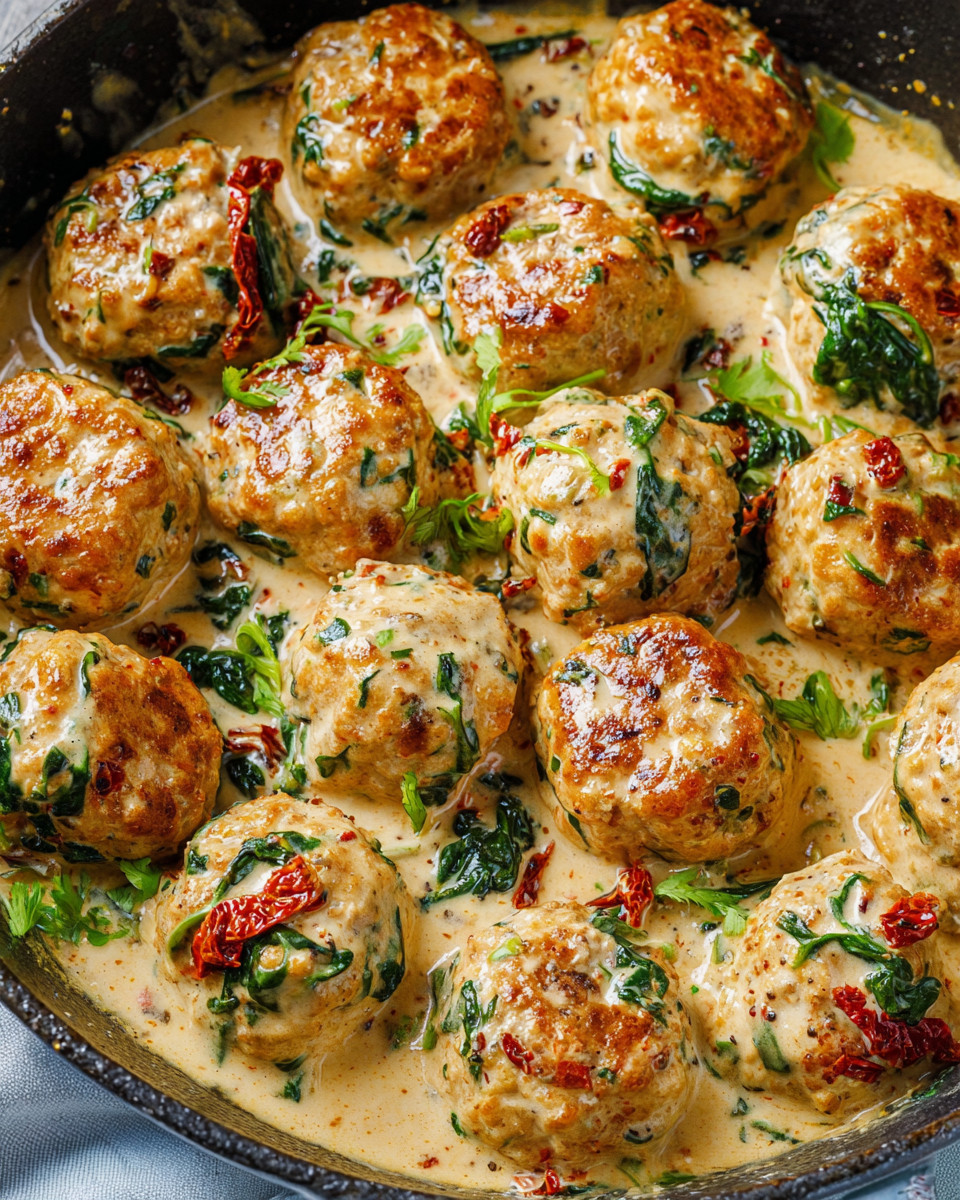 A bowl of meatballs with greens.