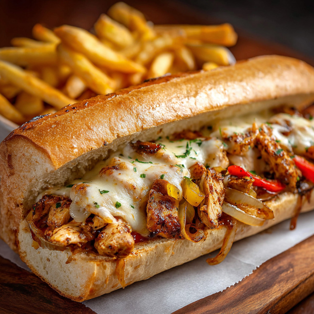 A sandwich with meat and cheese on a bun.