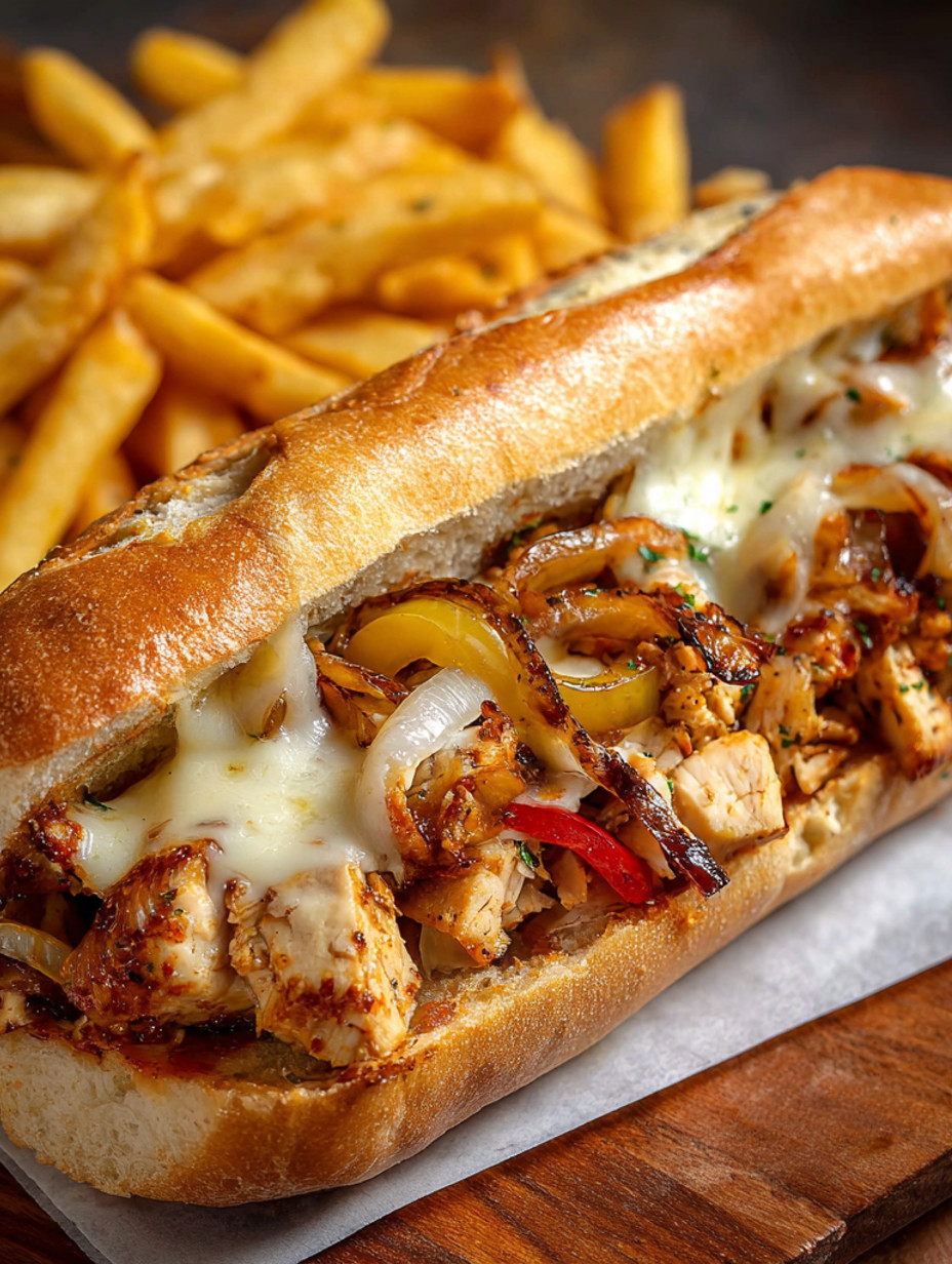 A sandwich with onions and peppers.