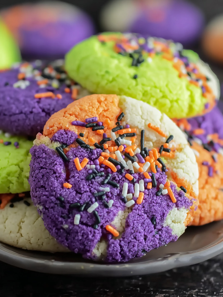 A plate of colorful cookies.