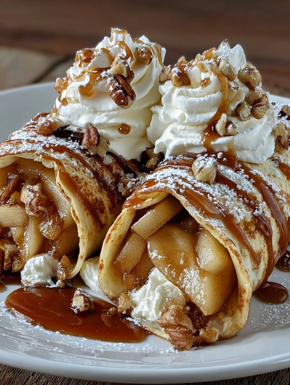 A dessert with a caramel sauce and whipped cream.