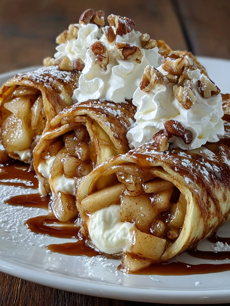 A dessert with a caramel sauce and whipped cream.