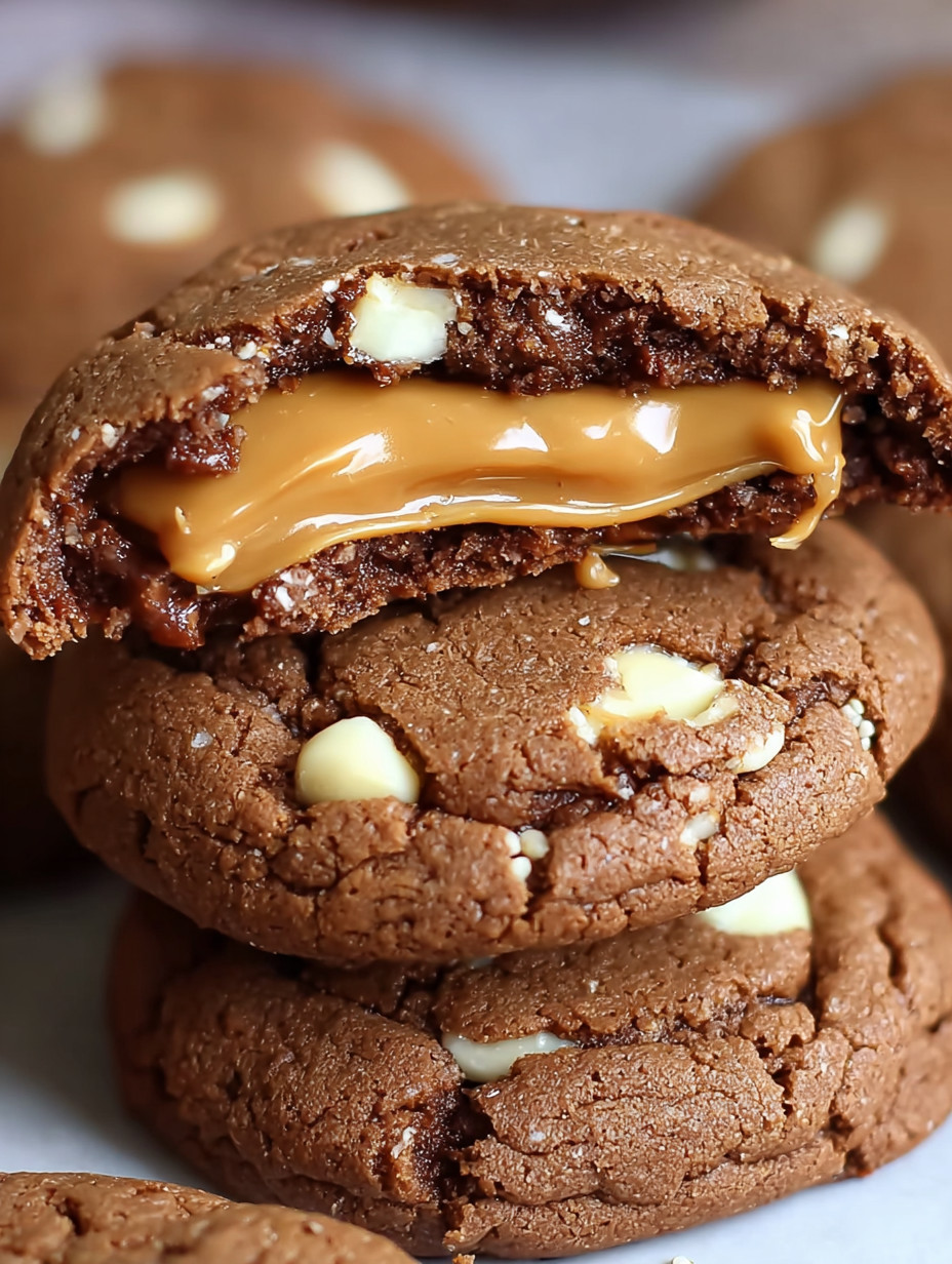 Chocolate chip cookies with caramel drizzle.