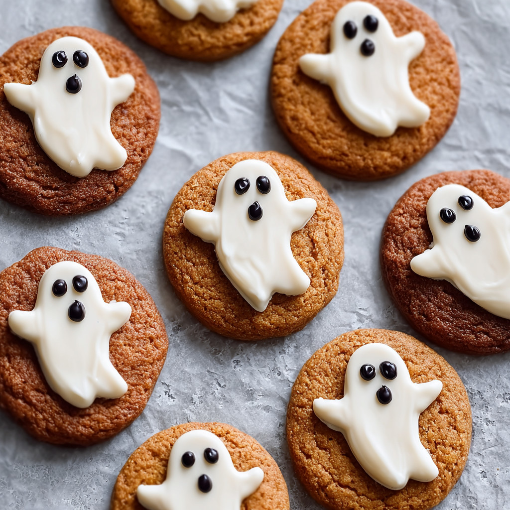 Cookies with white icing and black eyes.