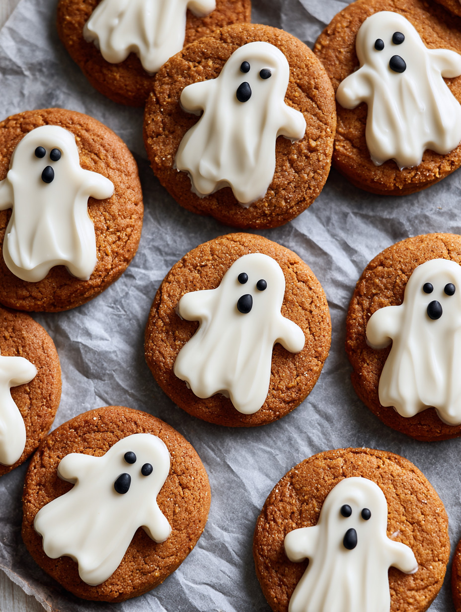 A bunch of cookies shaped like ghosts.