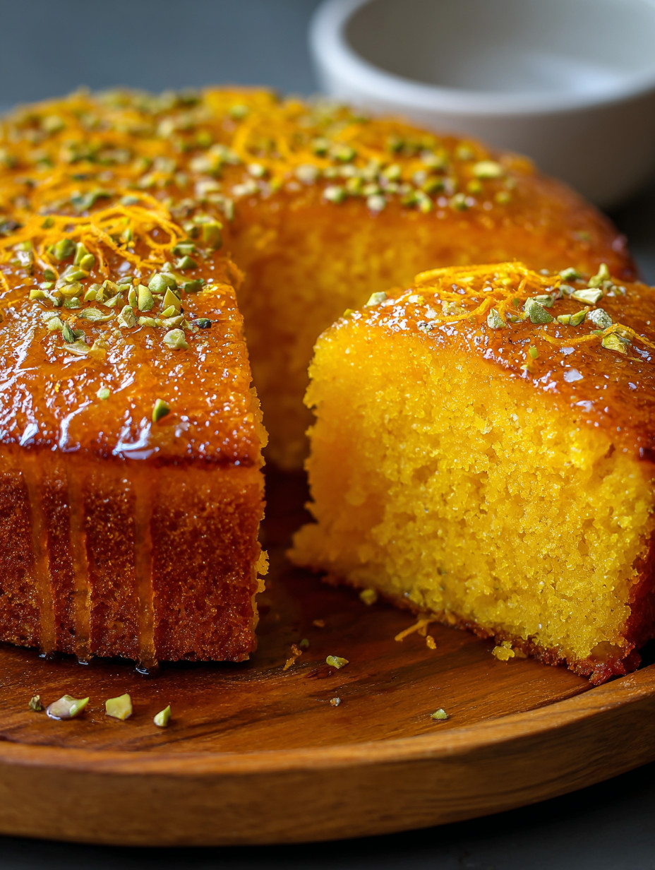 A slice of cake with orange and cinnamon toppings.
