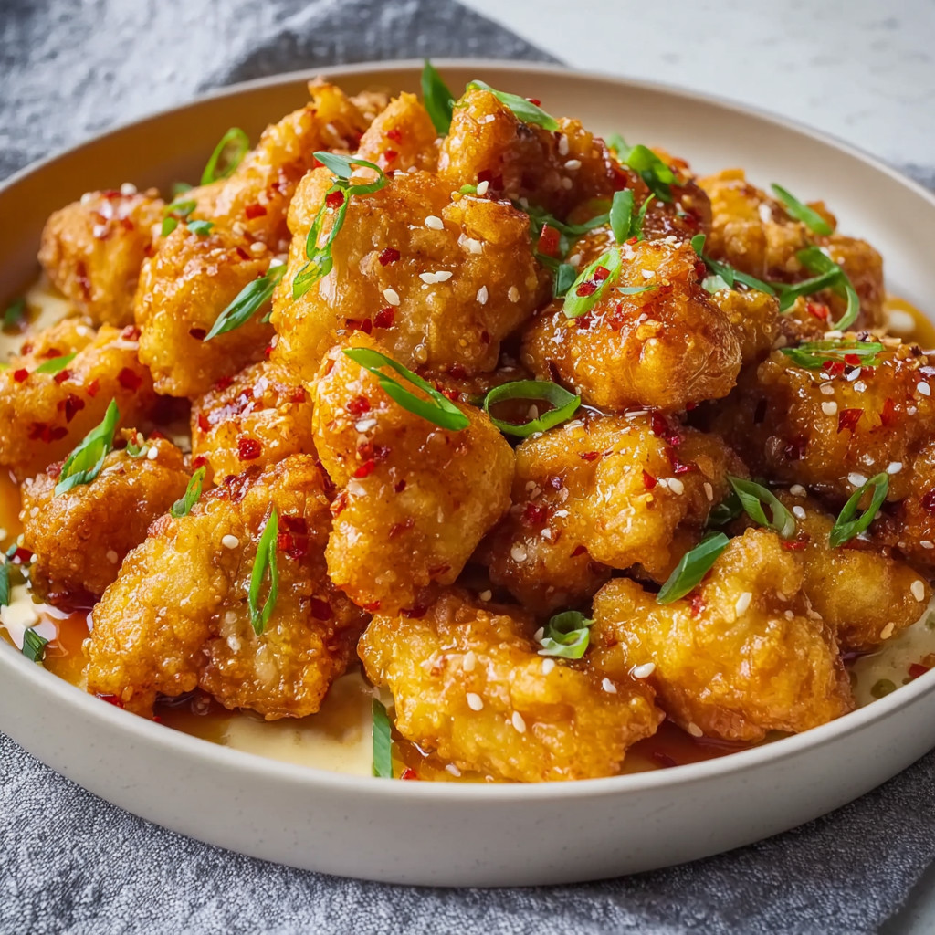 A plate of fried chicken with a sauce.