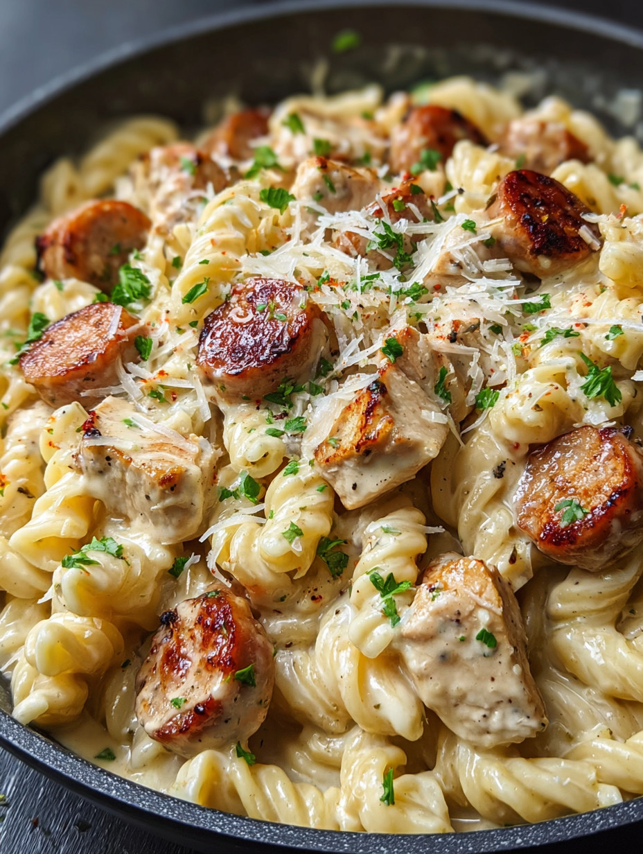 A bowl of pasta with meat and cheese.