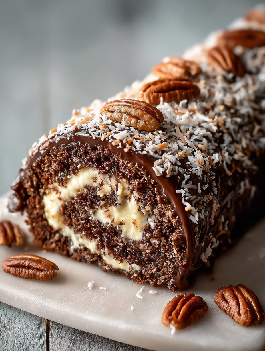 A chocolate cake with nuts on top.