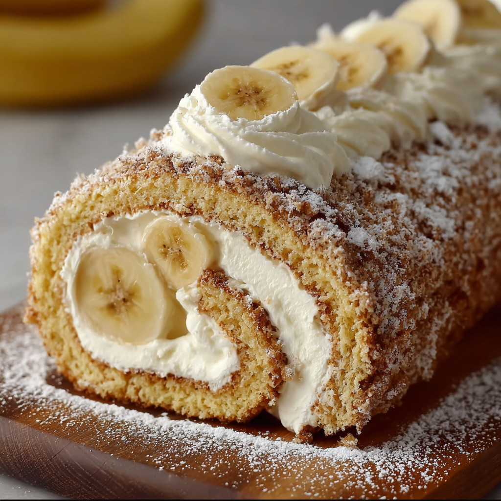 A cake with bananas and cream on it.