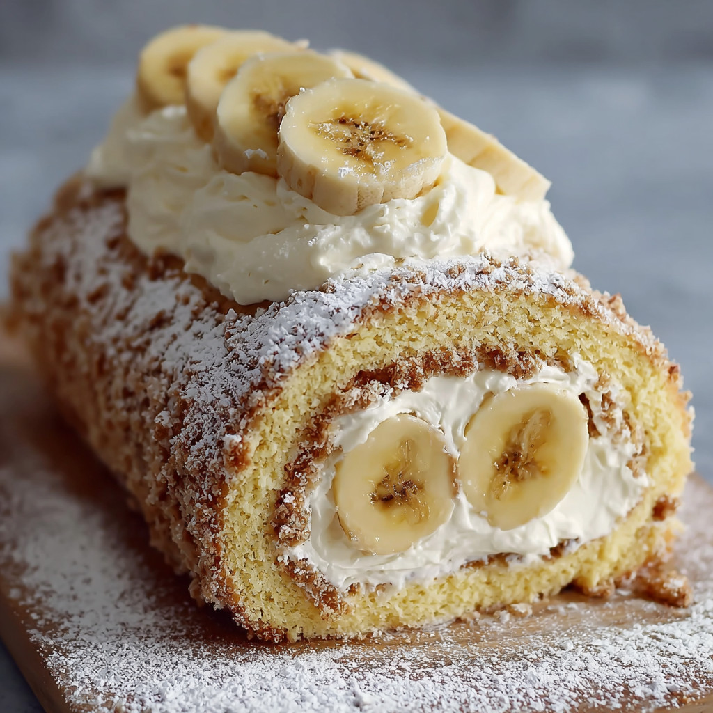 A cake with bananas on top.