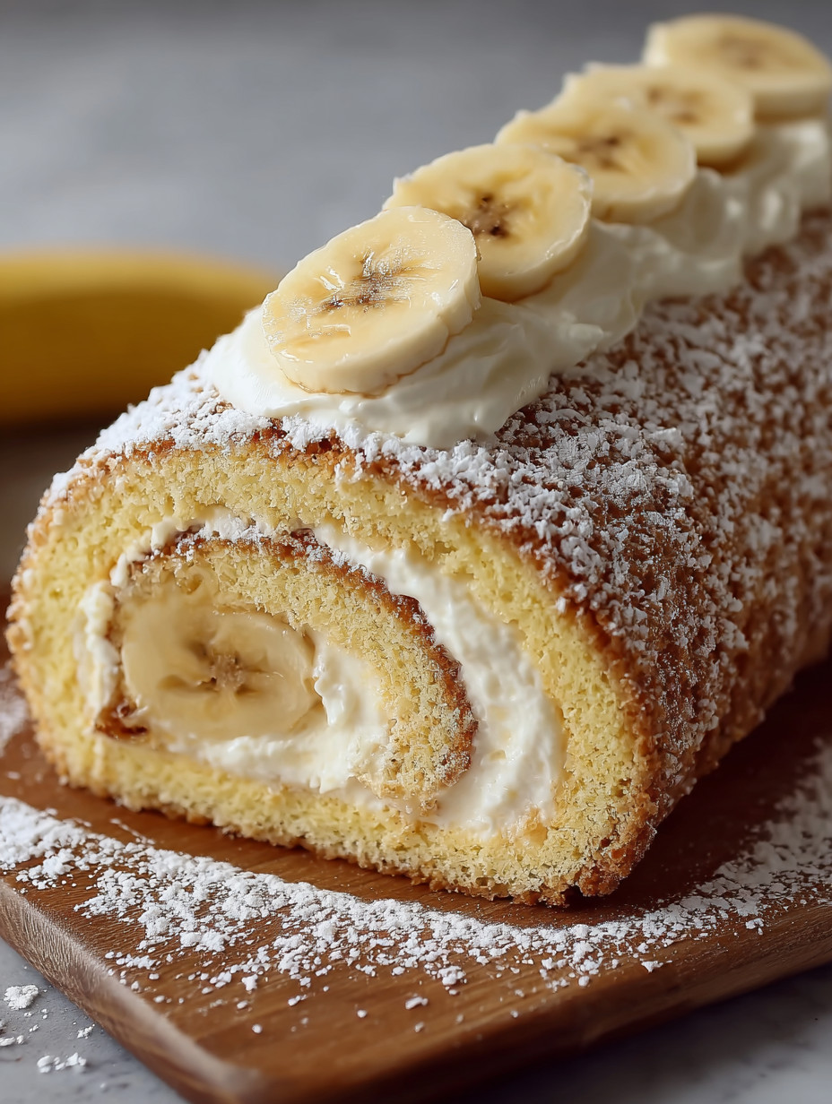A cake with bananas and whipped cream.