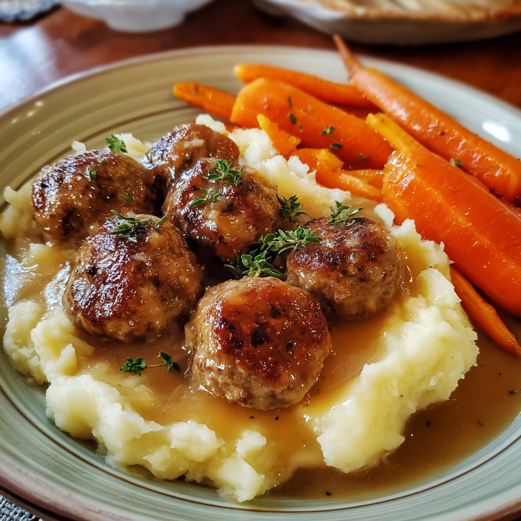 A plate of food with meatballs and carrots.