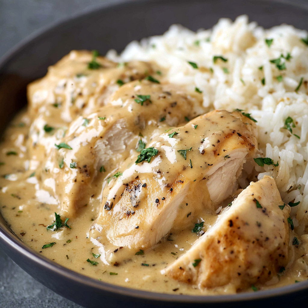 A bowl of rice and chicken.