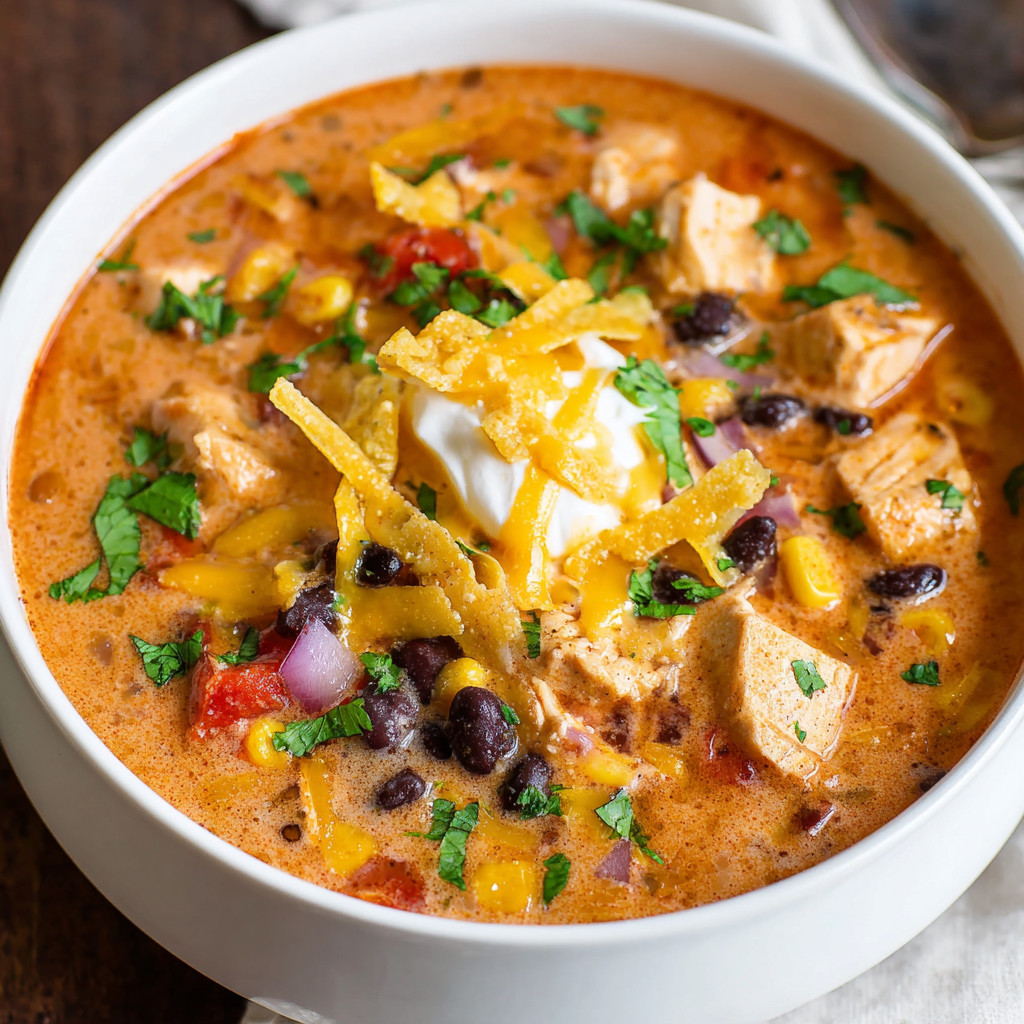 A bowl of soup with a dollop of sour cream on top.