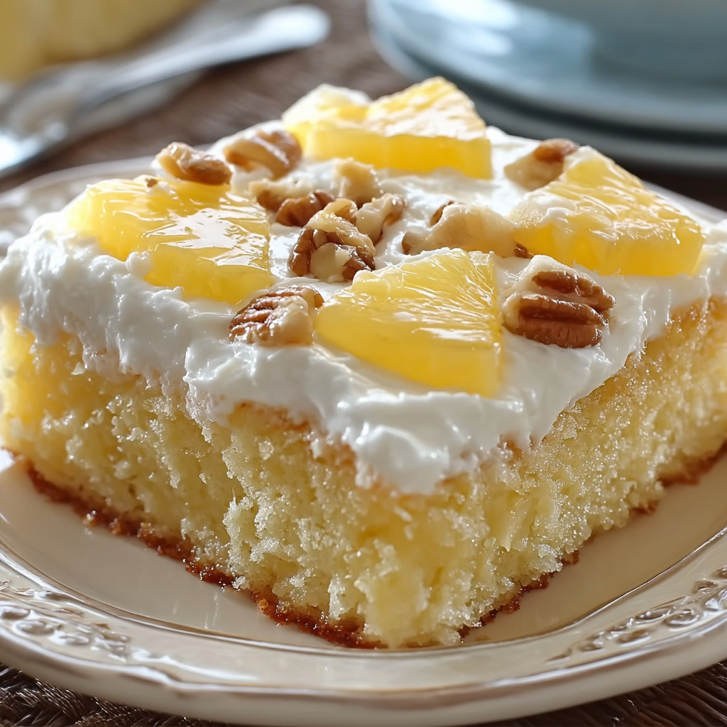 A slice of cake with white frosting and nuts on top.
