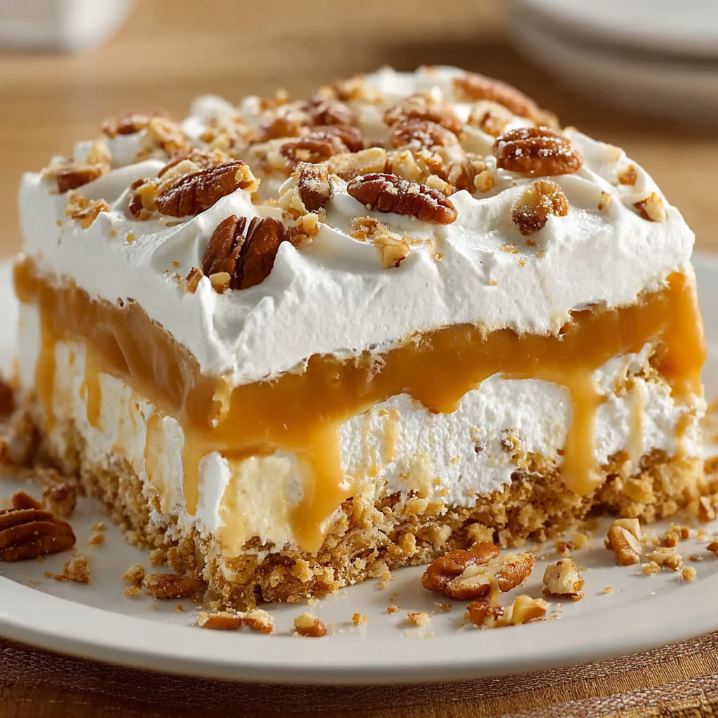 A slice of pie with a drizzle of caramel sauce.