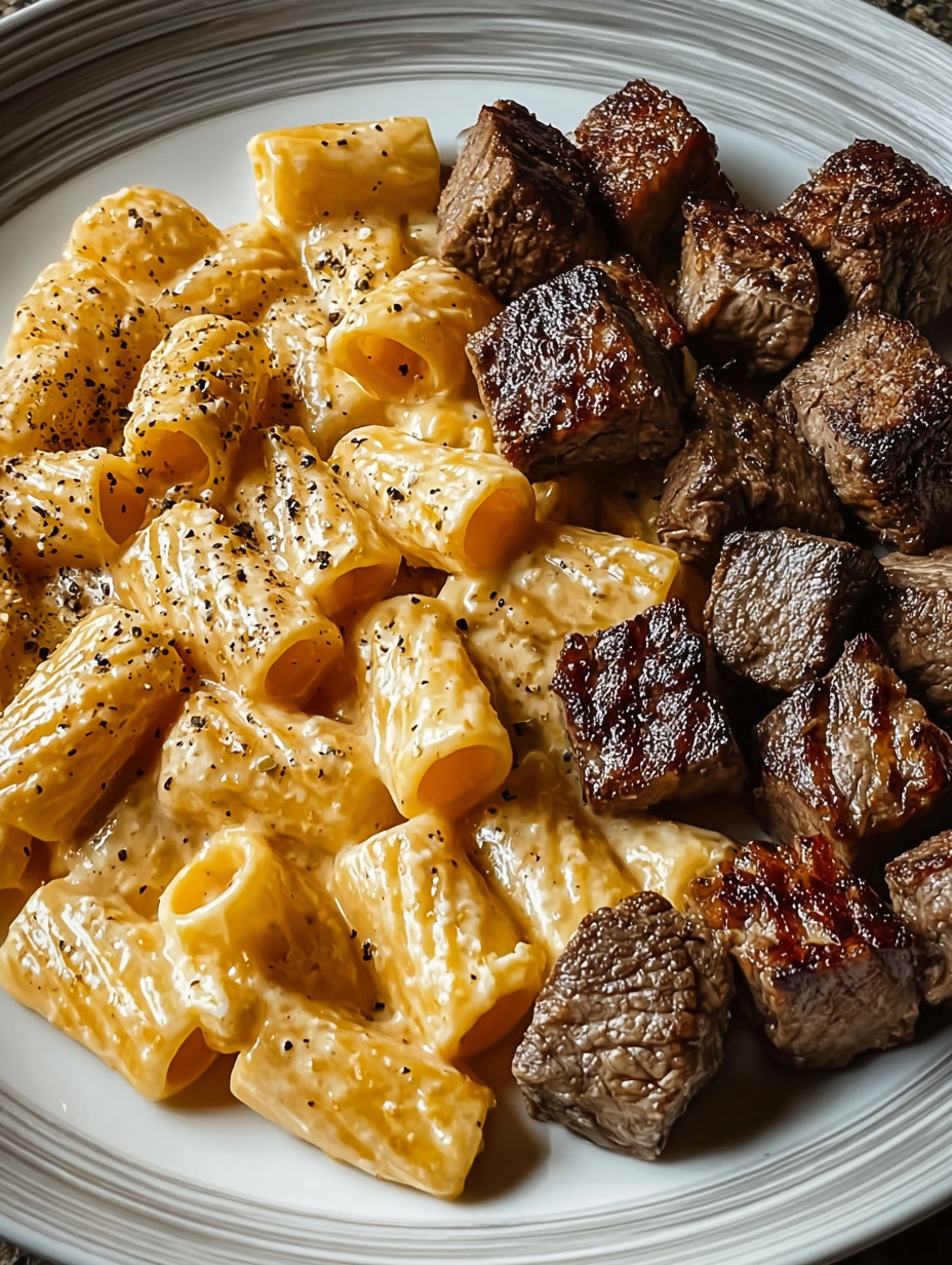 A plate of food with macaroni and meat.