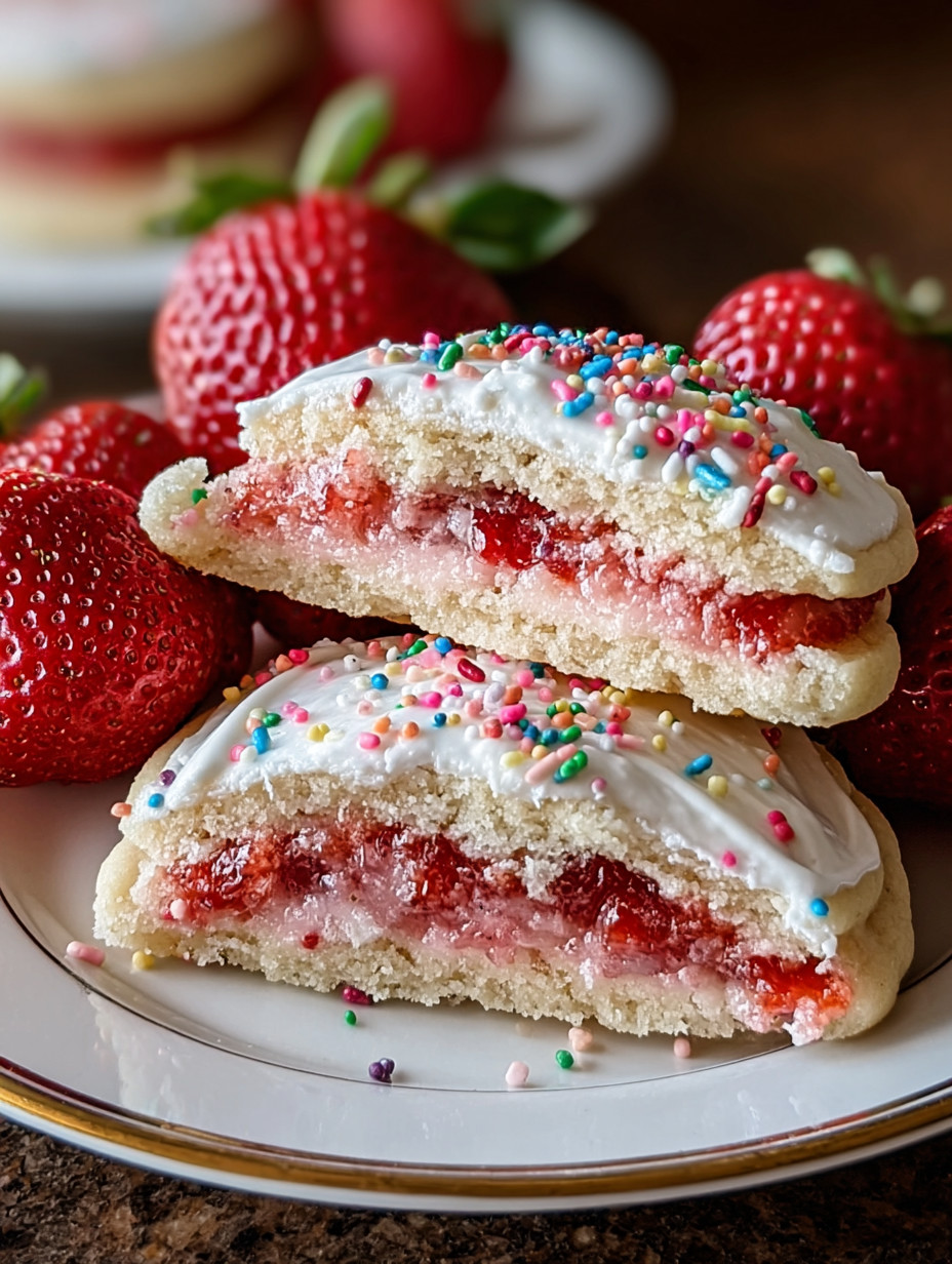 A cookie with strawberries on top.