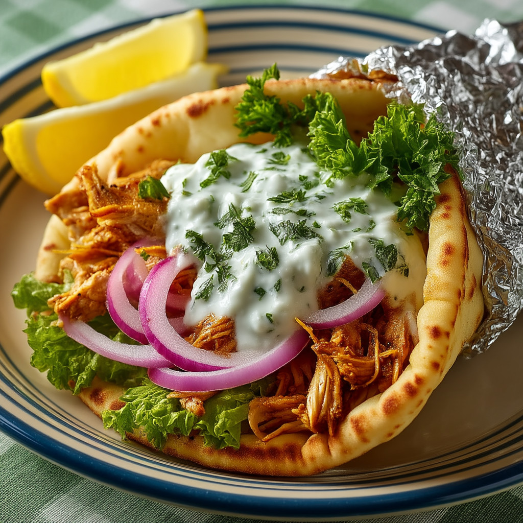 A plate of food with a wrap and a lemon wedge.