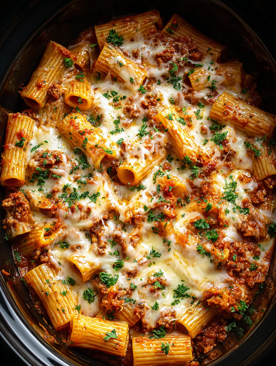 A bowl of pasta with meat and cheese.