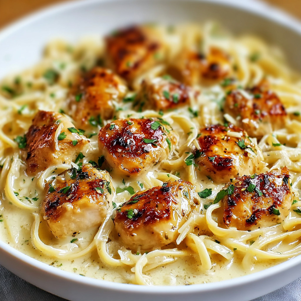 A plate of chicken and pasta.