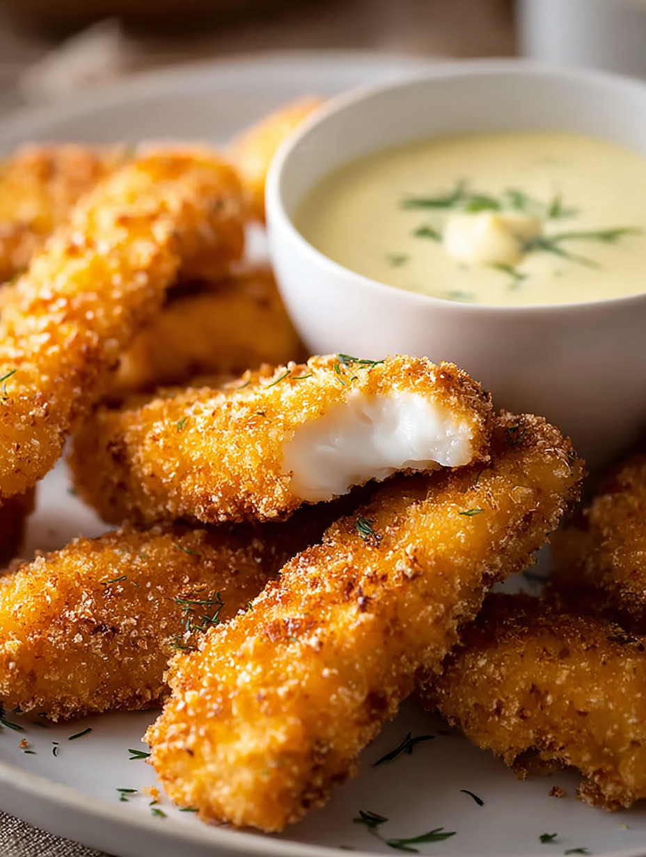 A bowl of sauce with breaded food.