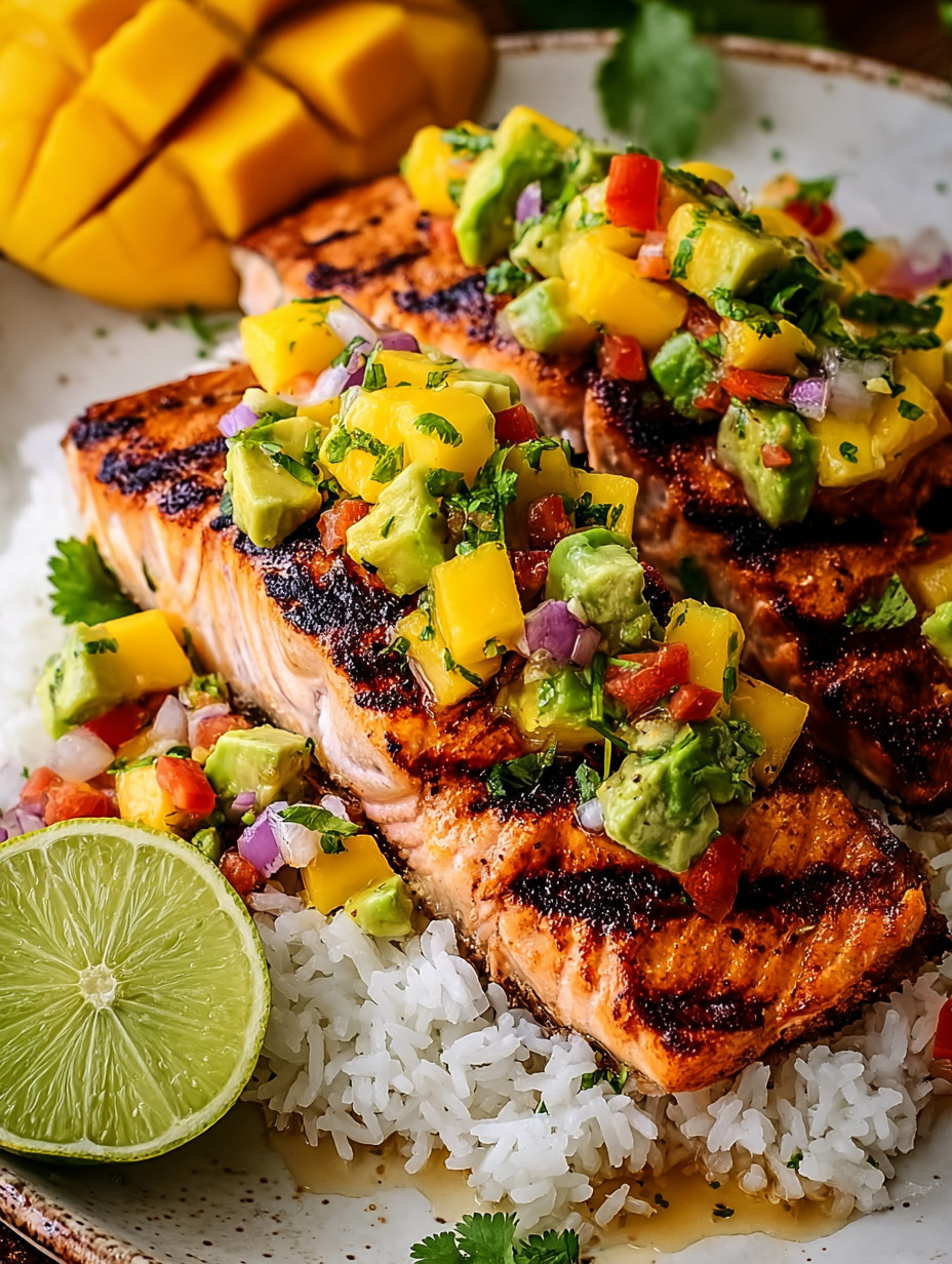 A piece of fish with a pineapple topping.