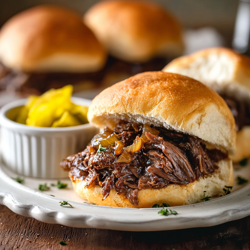 A plate of sandwiches with pickles.