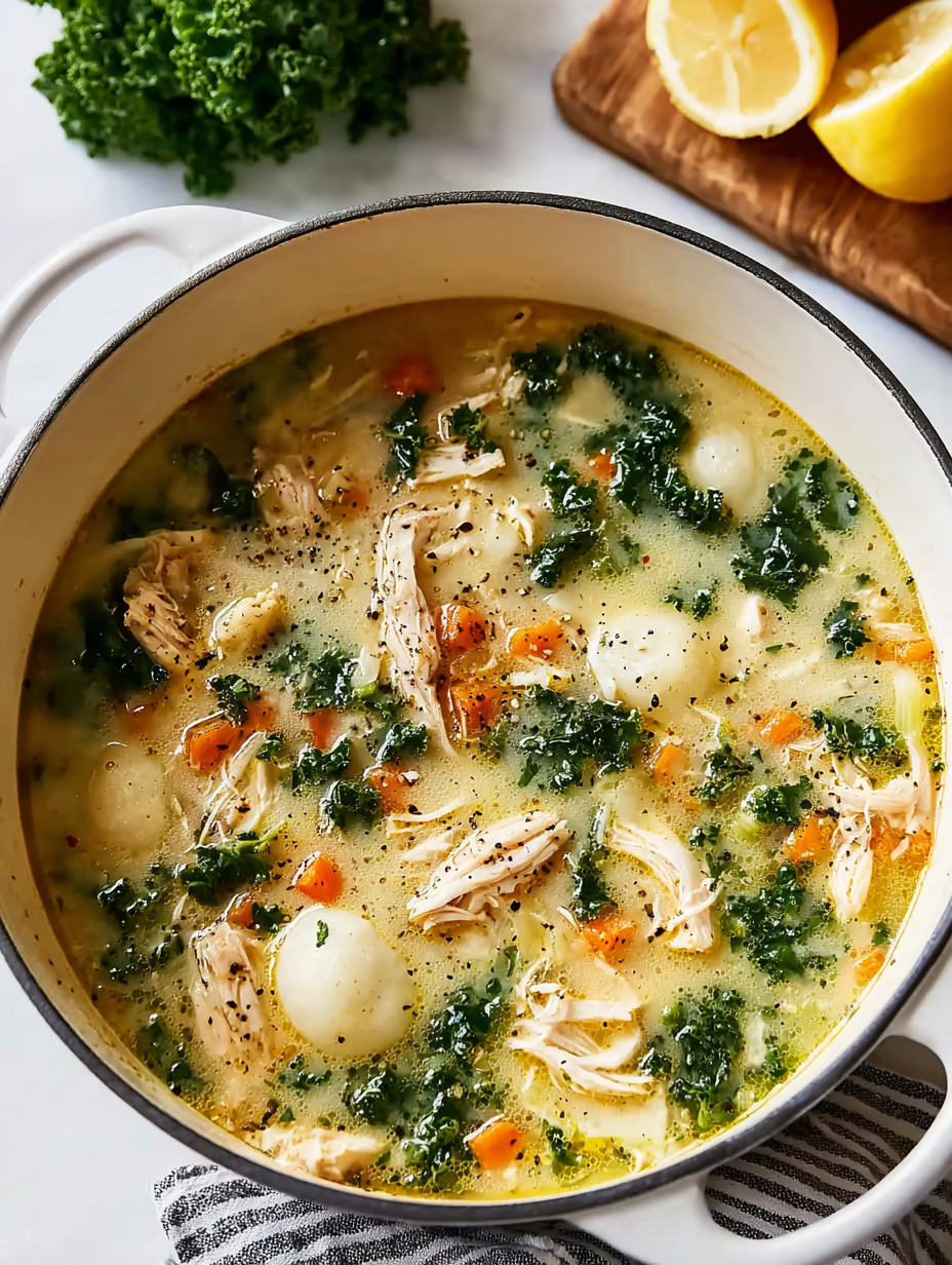 A bowl of soup with chicken, broccoli, and carrots.