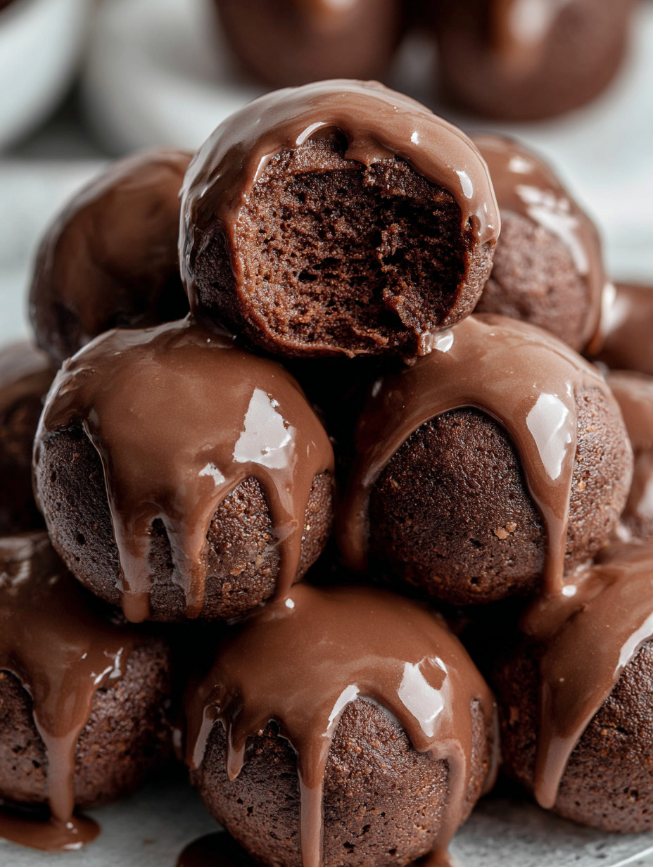 Chocolate covered brownies with drizzled chocolate.