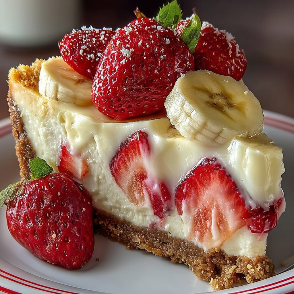 A slice of cheesecake with strawberries on top.