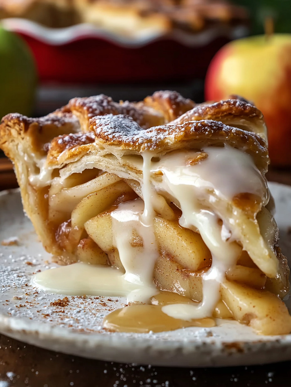 A slice of pie with white icing.