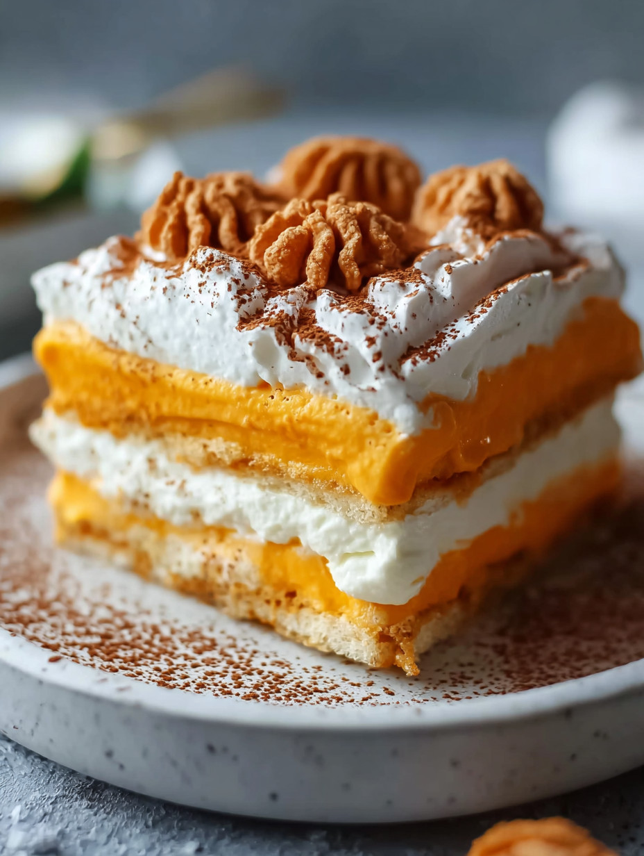 A slice of cake with white frosting and orange filling.