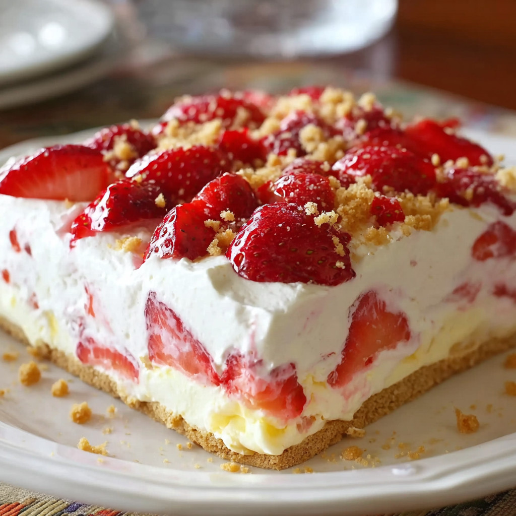 A slice of strawberry cheesecake on a plate.