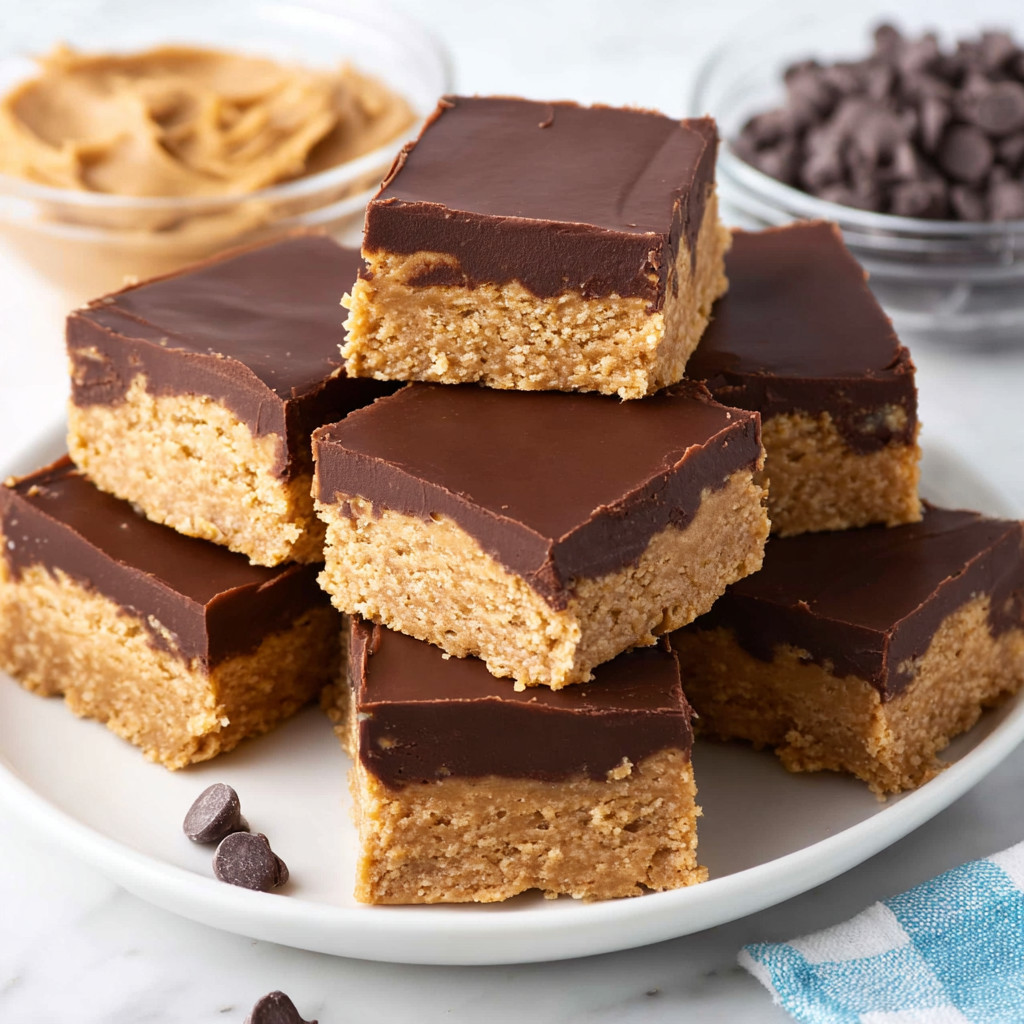 A plate of chocolate and peanut butter bars.