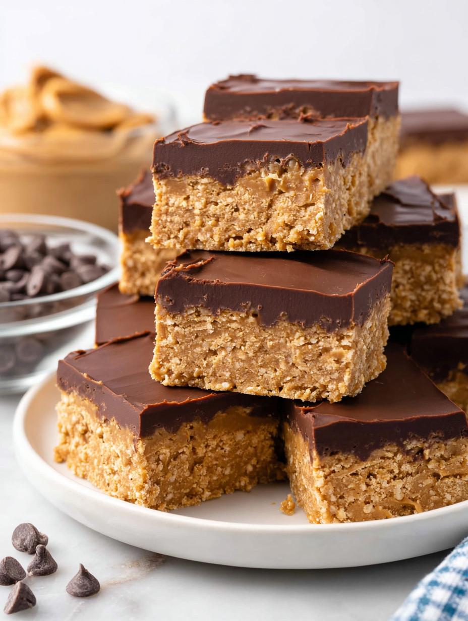 A plate of chocolate and peanut butter bars.