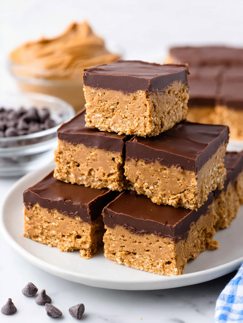 A plate of chocolate and peanut butter bars.